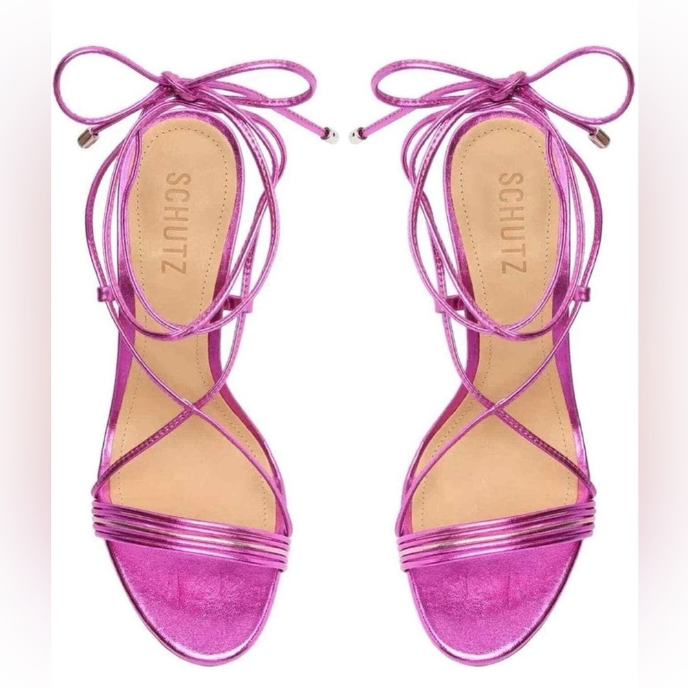 SCHUTZ Arceli Women's Metallic Pink Lace-Up Sandals